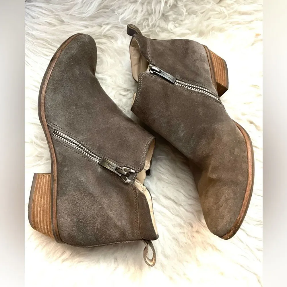 Paul Green taupe suede zipper ankle boots 8